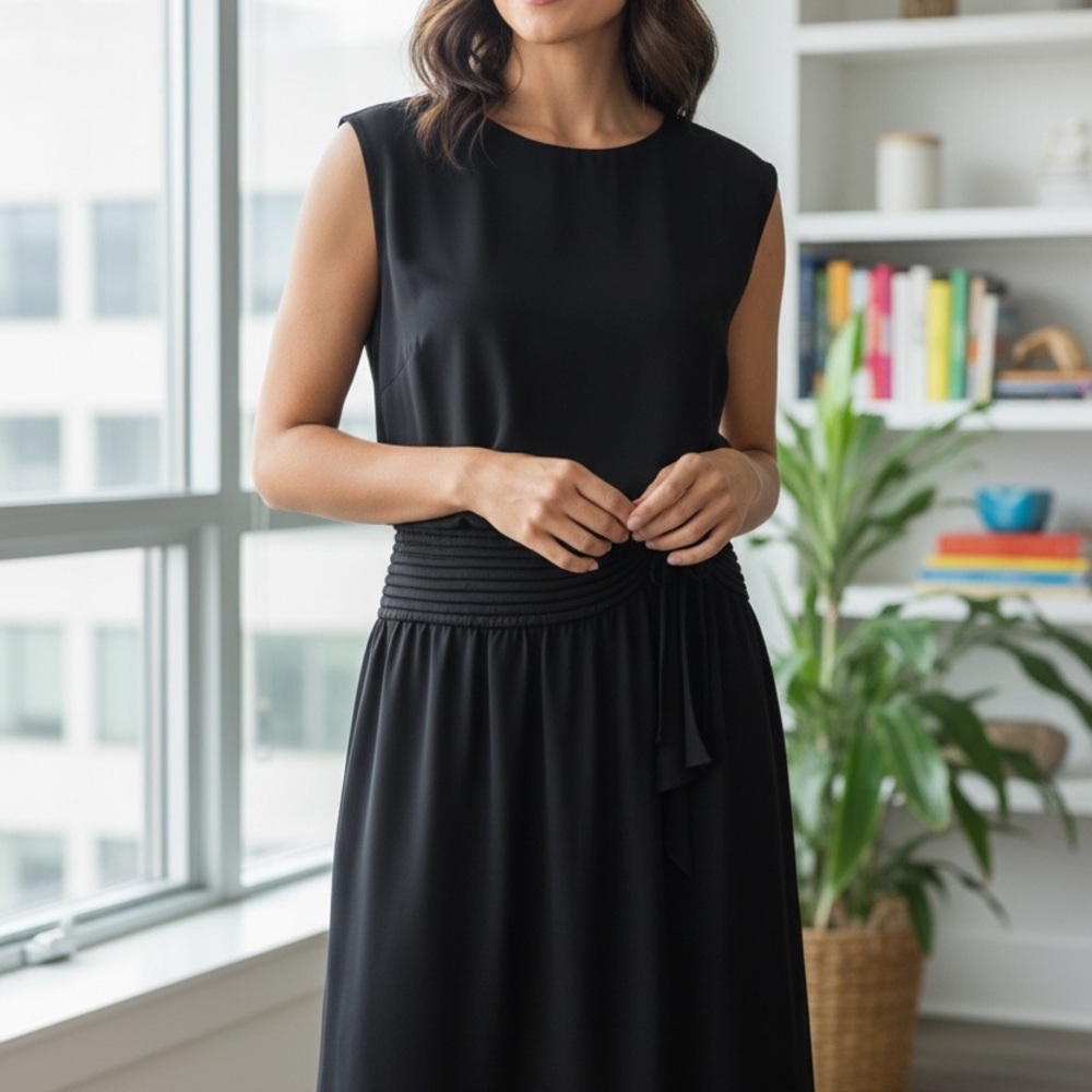 Elegant Black Sleeveless Midi‎ Dress